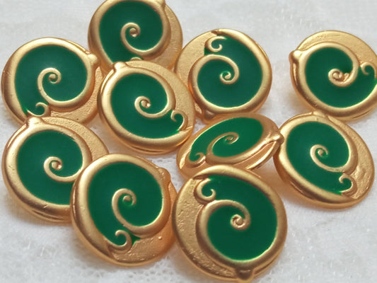 10 bottoni di metallo e smalto 15 mm oro e verde