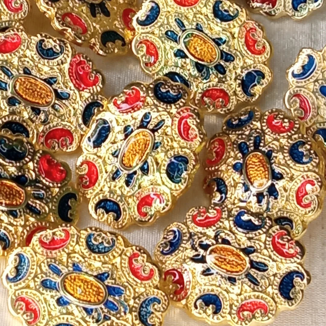 7 Bottoni di metallo e smalto, produzione Italia vintage anni '80, 24*18 mm, bottone storico, teatrale, d'epoca
